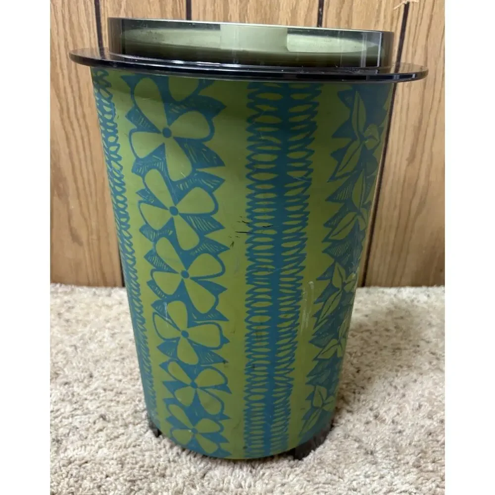 Fesco Vintage Tiki Hawaiian Round Trash Can 3 Pieces RARE Made In USA 13”